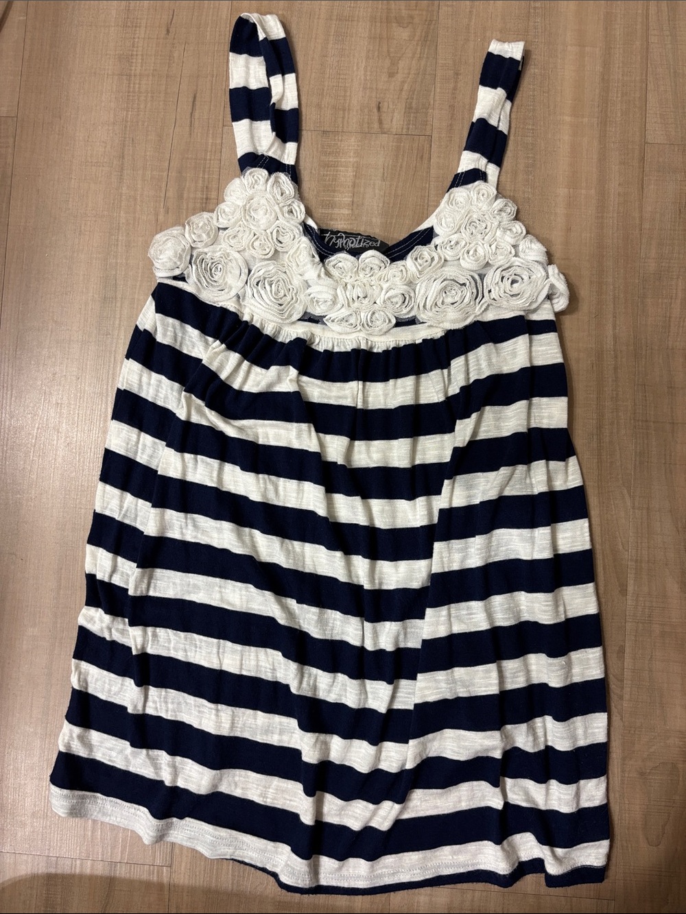 Vintage Y2K Striped Navy and White Rosette Tank Top